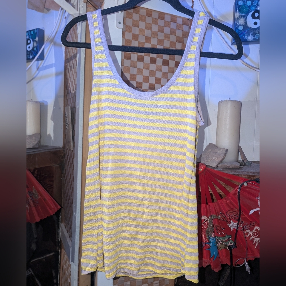 AG Adriano Goldschmied Yellow and Gray Striped Top Size Small